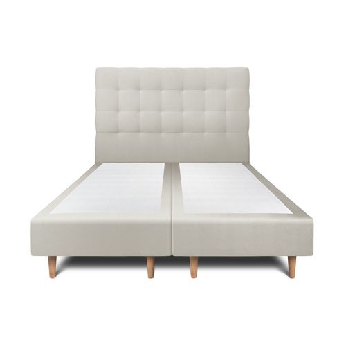 Lit 180x200cm Avec Tête De Lit Capitonnee Velours Et Double Sommier Tapissier Taupe - Hauteur Totale : 35cm