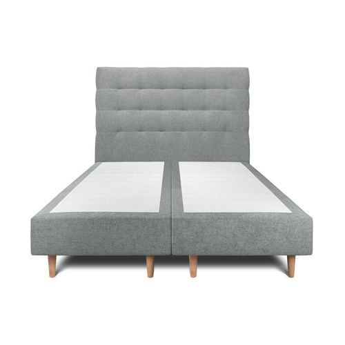 Lit 200x200cm Avec Tête De Lit Capitonnee Tissu Et Double Sommier Tapissier Gris Anthracite - Hauteur Totale : 35cm