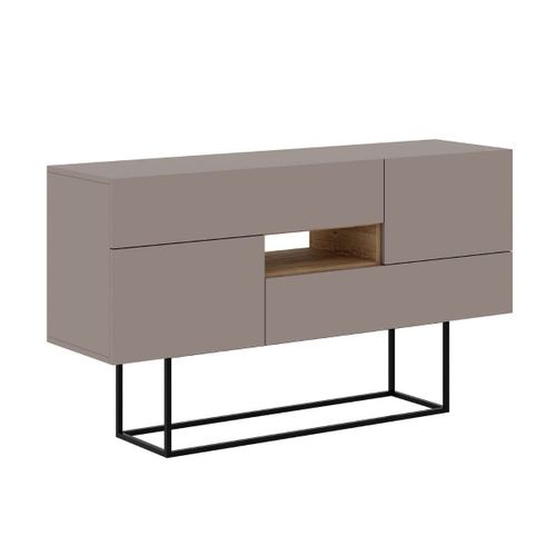 Buffet 2 Portes, 2 Tiroirs, 1 Niche Couleur Moka Et Pieds En Métal