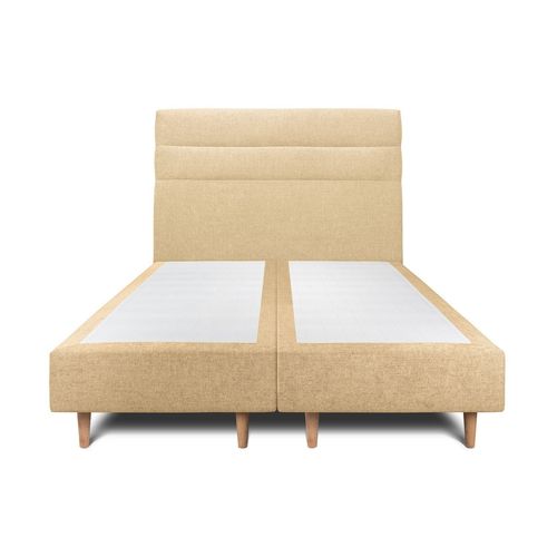 Lit 160x200cm Avec Tête De Lit Lignes Tissu Et Double Sommier Tapissier Jaune - Hauteur Totale : 35cm