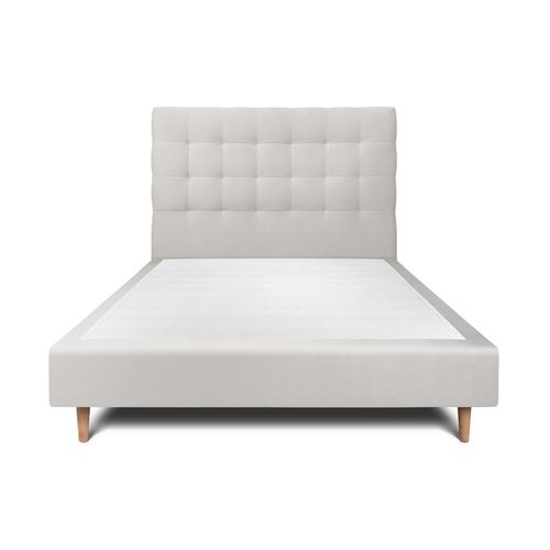 Lit 140x190cm Avec Tête De Lit Capitonnee Velours Et Sommier Tapissier Gris Clair - Hauteur Totale : 35cm