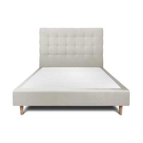 Lit 140x190cm Avec Tête De Lit Capitonnee Velours Et Sommier Tapissier Taupe - Hauteur Totale : 35cm