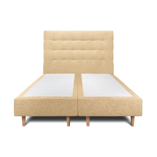 Lit 160x200cm Avec Tête De Lit Capitonnee Tissu Et Double Sommier Tapissier Jaune - Hauteur Totale : 35cm