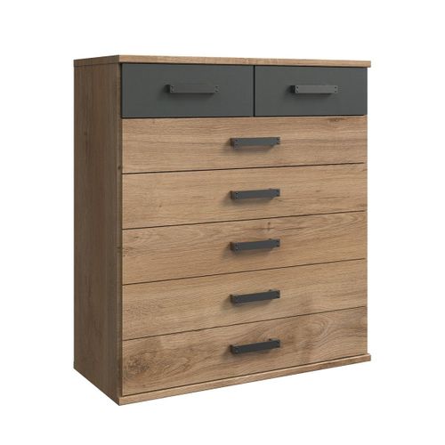 Commode 7 Tiroirs Décor Chêne Et Graphite - L91 Cm