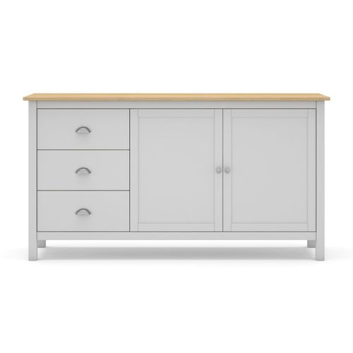Buffet 2 Portes, 3 Tiroirs En Pin Massif Blanc Et Plateau Chêne