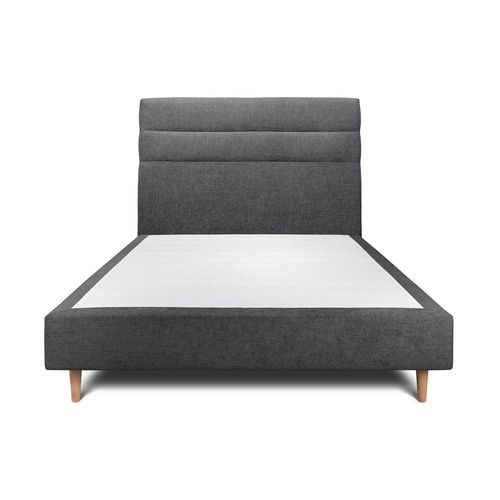 Lit 140x190cm Avec Tête De Lit Lignes Tissu Et Sommier Tapissier Noir - Hauteur Totale : 35cm