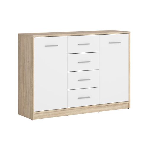 Buffet 2 Portes 4 Tiroirs Stratifiés Naturel Et Blanc