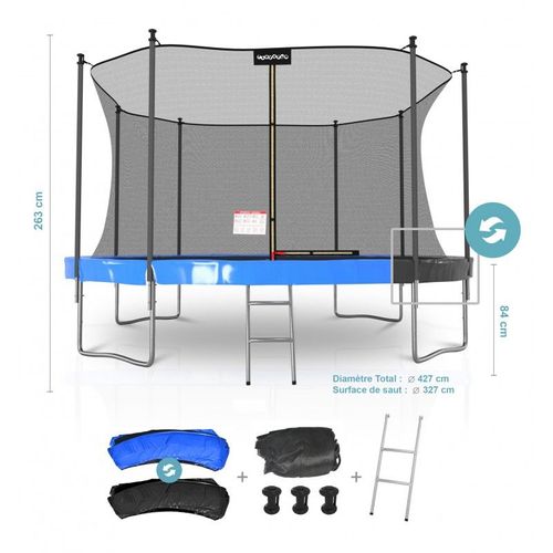 Trampoline De Jardin Classique 14ft ?427cm Pack Trampo Avec Matelas R?Versible Bleu/Noir, Echelle, Filet De S?Curit?