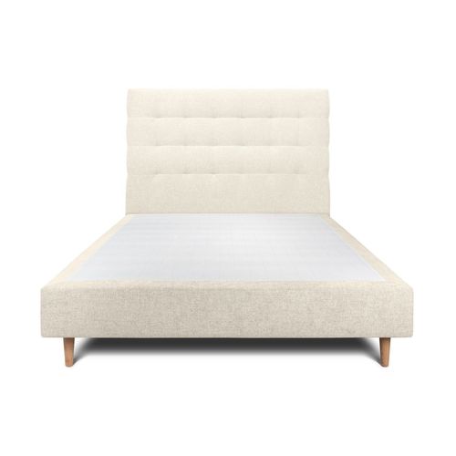 Lit 150x190cm Avec Tête De Lit Capitonnee Tissu Et Sommier Tapissier Beige Clair - Hauteur Totale : 35cm