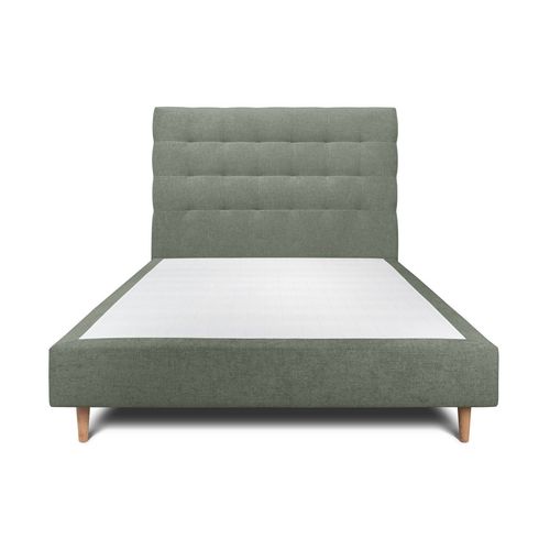 Lit 150x190cm Avec Tête De Lit Capitonnee Tissu Et Sommier Tapissier Vert - Hauteur Totale : 35cm