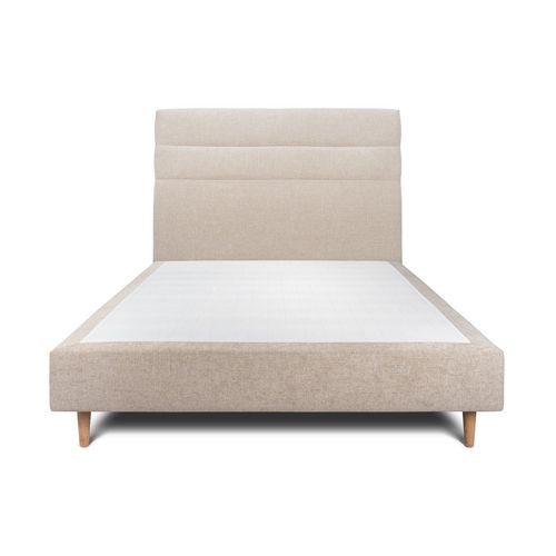 Lit 150x190cm Avec Tête De Lit Lignes Tissu Et Sommier Tapissier Beige Brun - Hauteur Totale : 35cm