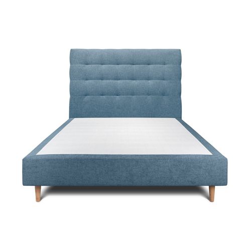 Lit 150x190cm Avec Tête De Lit Capitonnee Tissu Et Sommier Tapissier Bleu - Hauteur Totale : 35cm