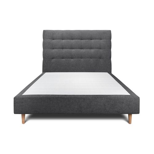 Lit 150x190cm Avec Tête De Lit Capitonnee Tissu Et Sommier Tapissier Noir - Hauteur Totale : 35cm