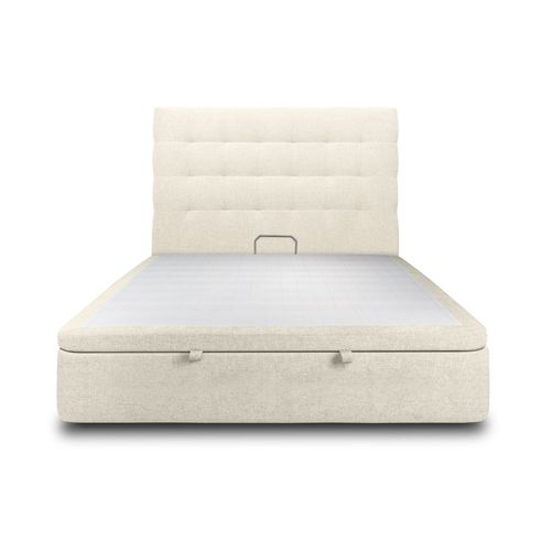 Lit Coffre 140x190cm Avec Tête De Lit Capitonnee Tissu Beige Clair - Hauteur Totale : 39cm