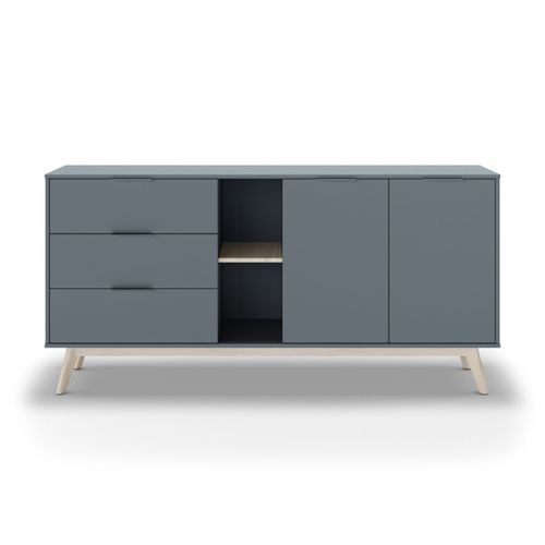 Buffet 2 Portes, 2 Niches, 3 Tiroirs Vert Kaki - L165 Cm