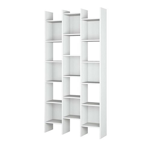 Bibliothèque Avec 18 Étagères Effet Bois Blanc