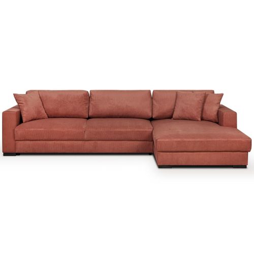 Canapé D'angle Droit Convertible 5 Places Velours Côtelé Terracotta