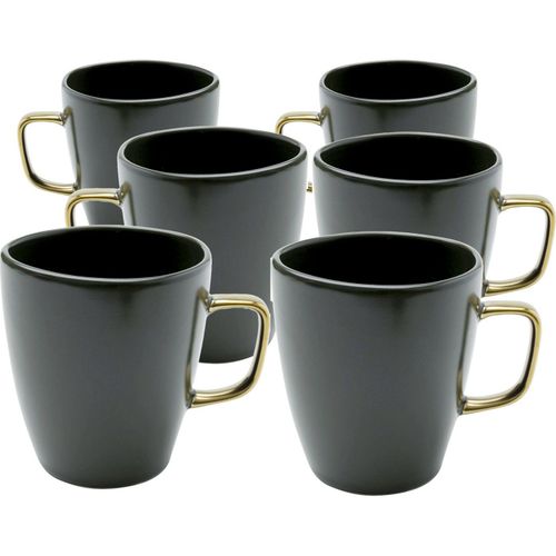 Mug En Grès Vert Foncé Et Doré - Lot De 4
