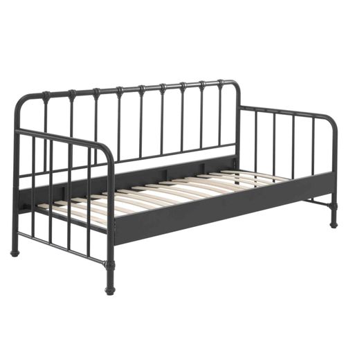 Lit Enfant Banquette À Barreaux En Métal Noir 90x200