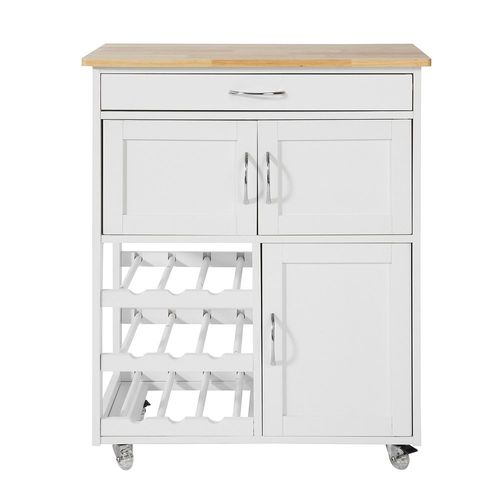Desserte Effet Bois Blanc À Roulettes 1 Tiroir 3 Portes