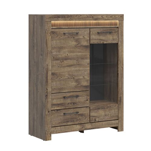 Vaisselier 2 Portes 2 Tiroirs Led Inclus Panneaux Mdf Naturel