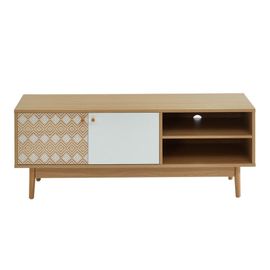 Meuble Tv Blanc Et Effet Bois Et Chêne 2 Portes 120cm