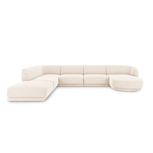 Canapé D'angle Côté Gauche 6 Places En Tissu Chenille Beige Clair