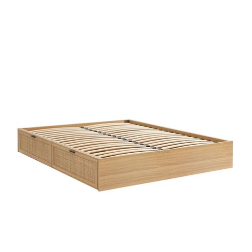Cadre De Lit À Tiroirs Cannage Rotin 140x190 Sommier Inclus
