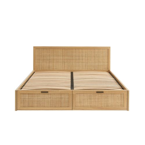 Lit À Tiroirs Cannage Rotin 140x190 Sommier Inclus