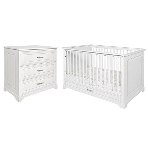 Lit Évolutif 70x140 Commode 3 Tiroirs Blanc