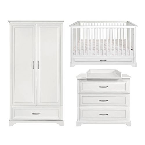 Chambre Bébé : Trio - Lit Évolutif 70x140 Commode Armoire Blanc