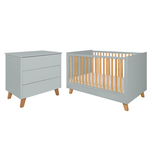 Lit Évolutif 70x140 Commode 3 Tiroirs Gris