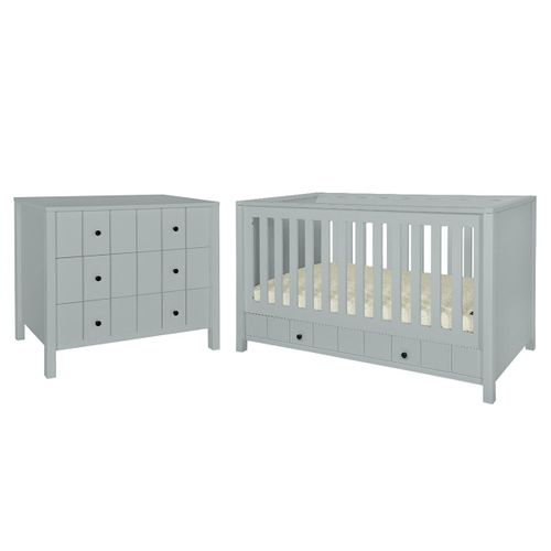 Lit Évolutif 70x140 Commode 3 Tiroirs Gris
