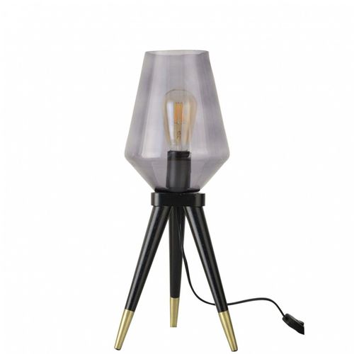 Lampe En Bois Noir Et Doré, Cloche En Verre