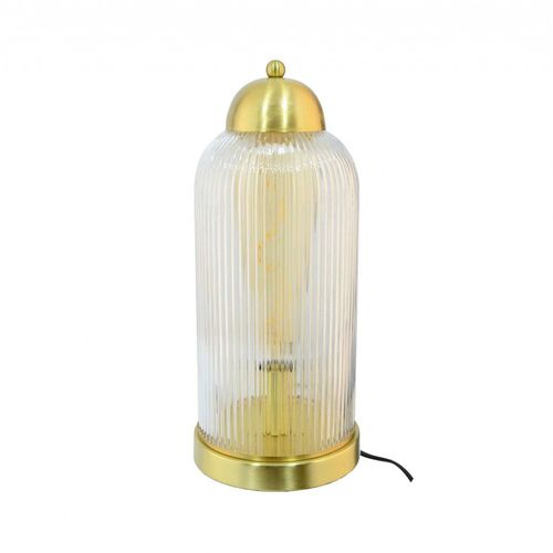 Lampe En Métal Doré, Cloche En Verre Strié Transparent