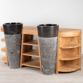Meuble Sous Vasque En Teck Double 180cm + Vasques Noir