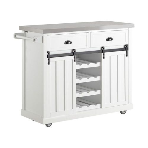 Desserte Effet Bois Blanc À Roulettes 2 Tiroirs 2portes