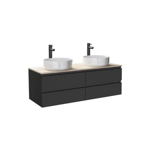 Meuble Double Vasque 120cm Avec Plan Bois Noir + Vasque