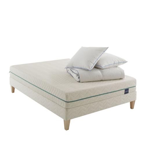 Ensemble Matelas Naturel Latex, Sommier, Pieds, Couette 180x200