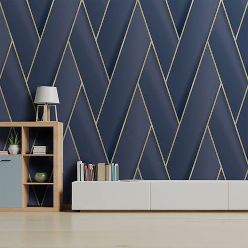 Papier peint géométrique bleu d'or 0,53x10 mètrescm