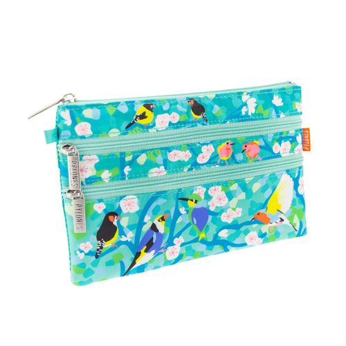 Pochette 3 zips bleu clair polyester 20 x 13 x 1 cm