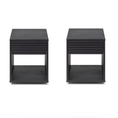 Lot De 2 Table De Chevet En Hêtre Noir Huilé