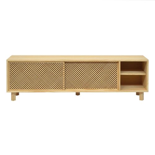 Meuble Tv En Bois Massif Naturel - Deux Étagères - 150 Cm
