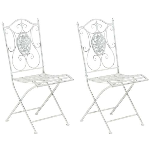 Lot De 2 Chaises De Jardin Pliables En Métal Blanc Antique