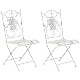 Lot De 2 Chaises De Jardin Pliables En Métal Blanc Antique