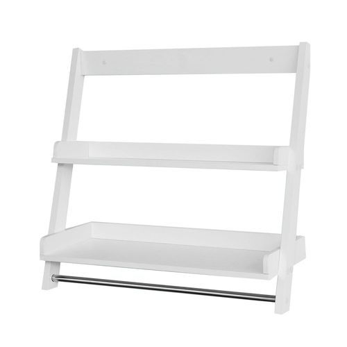 Etagère Murale Avec 2 Tablettes Et 1 Barre Effet Bois Blanc