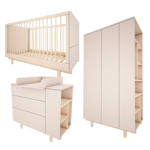 Chambre Bébé : Trio - Lit Évolutif 70x140 Commode Armoire Beige