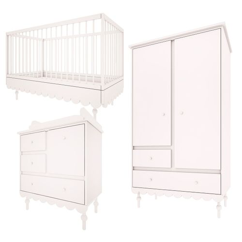 Chambre Bébé : Trio - Lit Évolutif 70x140 Commode Armoire Blanc