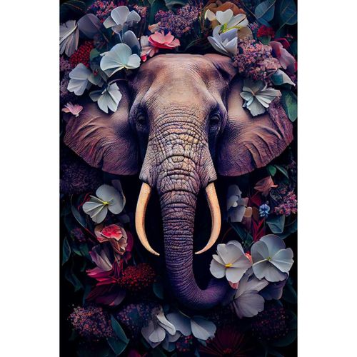 Tableau sur toile éléphant fleuri 30x45 cm