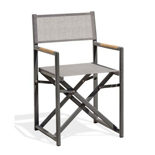 Fauteuil De Jardin En Toile Plastifiée Et Aluminium Gris Anthracite